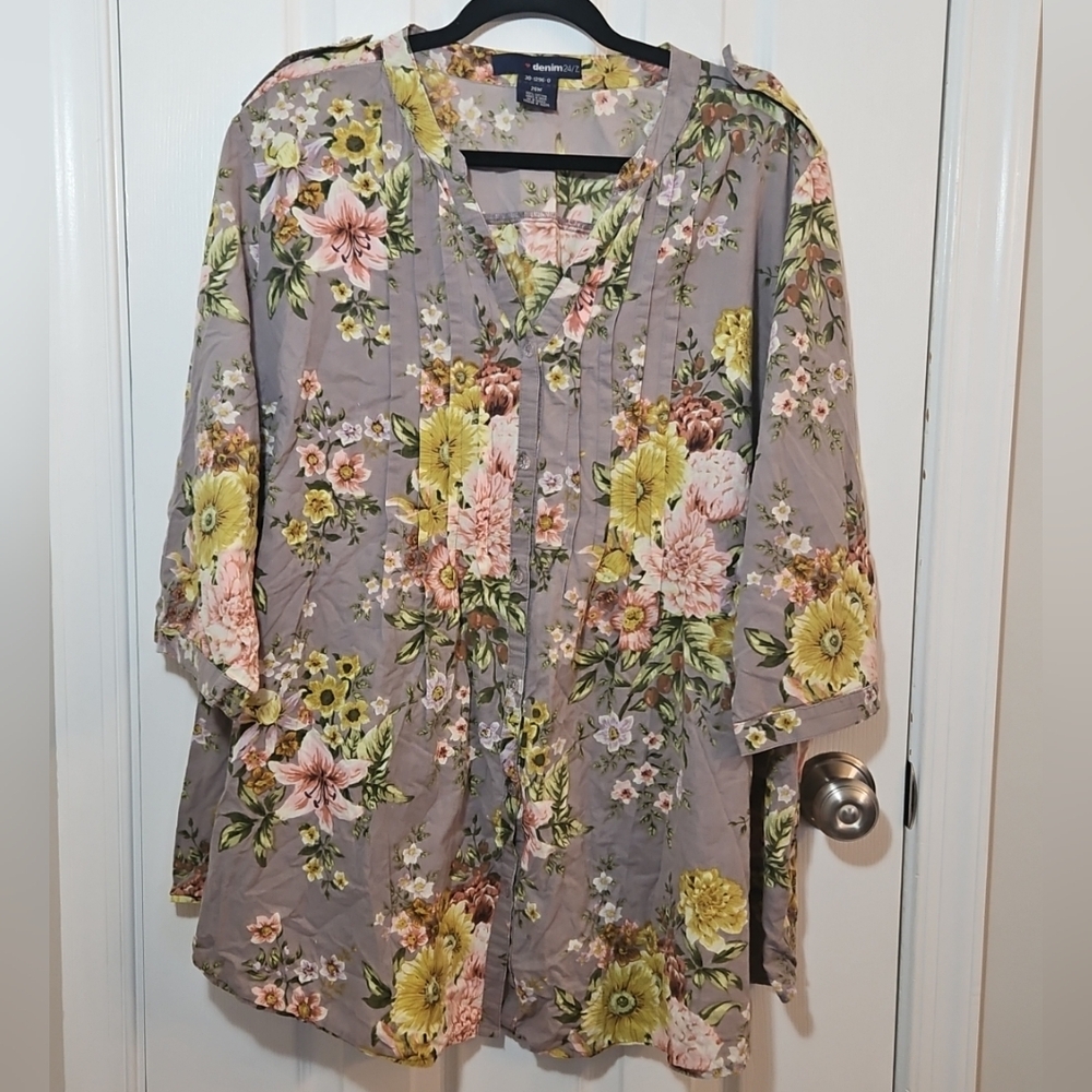 Denim 24/7 Floral Vintage/Boho Blouse Women's Size 26W